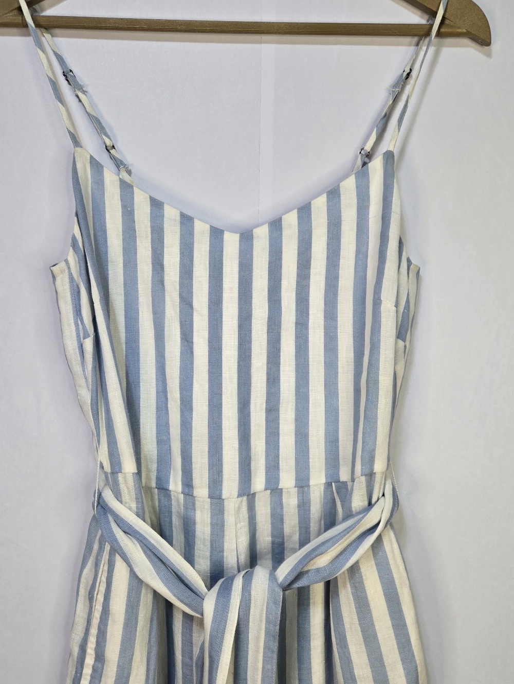 MANGO Casual Size XS Striped Blue & White Maxi Jumpsuit with Tie Waist - Picture 4 of 9